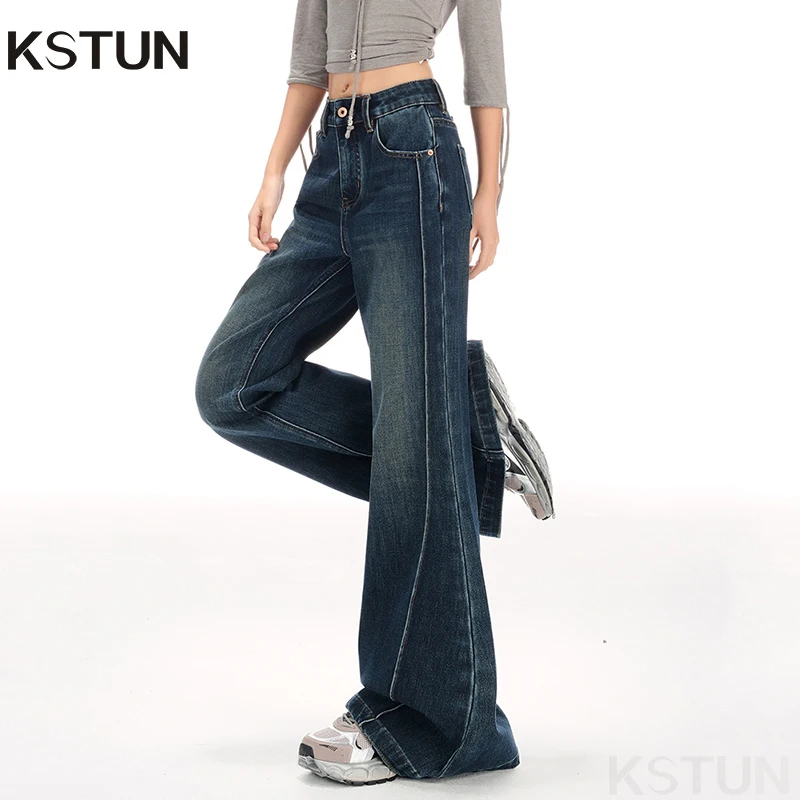 

Bell-bottom Jeans For Women High Waisted Flared Pants Dark Blue Casual Trousers Stretchy Vintage Stripes Office Lady Mom Jeans
