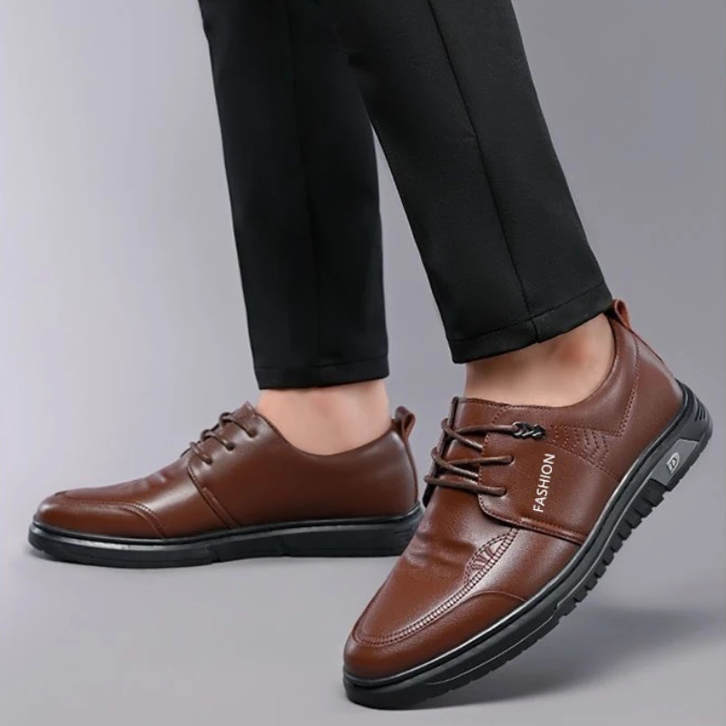 Męskie skórzane buty na platformie, sznurowane, codzienne, w stylu brytyjskim, biznesowe, wizytowe, formalne buty męskie, Zapatos De Cuero Para Hombre