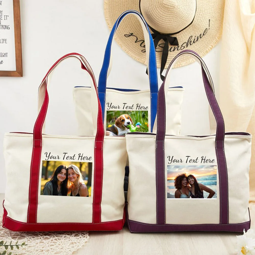 Personalized Canvas Tote Bag Custom Logo Text Photo Print Shoulder Bag Fashion Durable Handbag For Women Men Commuter School