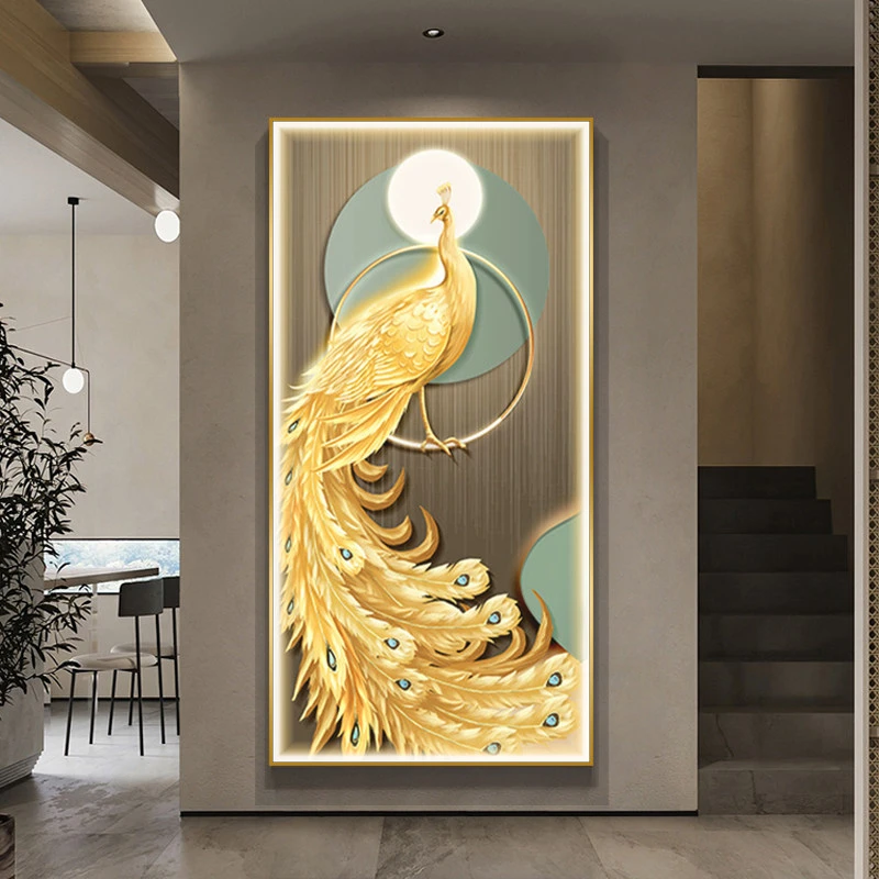 Peacock Led Light Decoration Painting Light Luminous Hanging Painting Entrance Foyer Corridor Corridor Crystal Porcelain