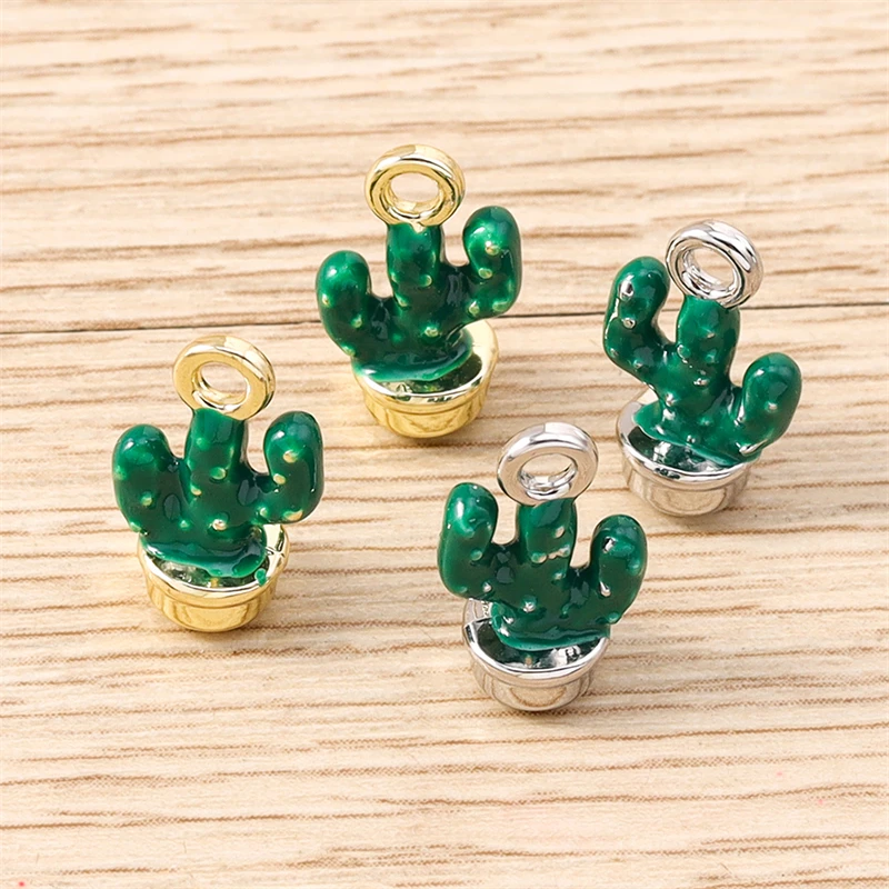 5pcs 8x14mm Cute Enamel Plant Cactus Charms Pendants for Jewelry Making Drop Earrings Necklaces Bracelets DIY Crafts Accessories
