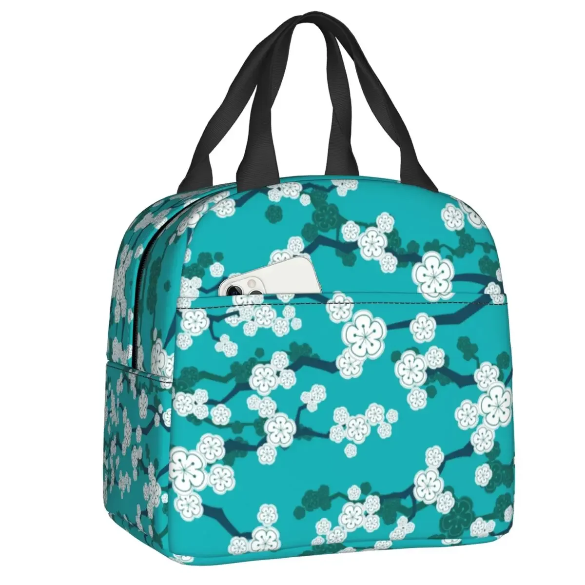 Fiambrera Oriental con flores de cerezo para mujer, bolsa de almuerzo con aislamiento térmico para alimentos, Enfriador de flores Sakura, escuela, niños y estudiantes