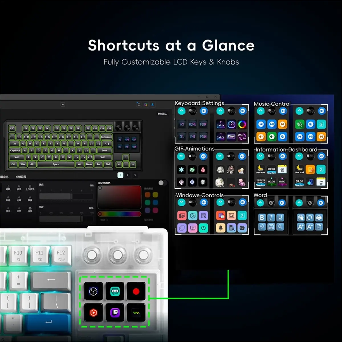 popop K1 Pro 6 LCD Visual Mechanical Keyboard Hot‑Swappable Macro Gaming Console RGB Controller