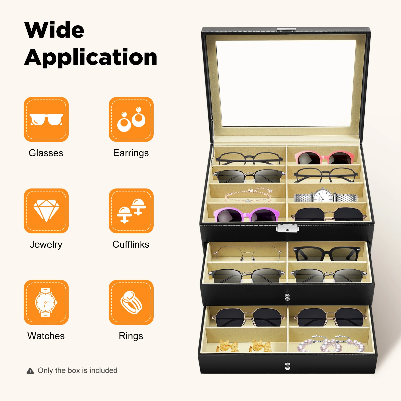 24-مقصورة عرض النظارات حالة بو MDF المواد 34*25*19 سنتيمتر 4 كجم الوزن الإجمالي 3.5 كجم الوزن الصافي 3-Tier درج صندوق تخزين #6