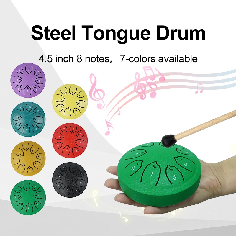 4.5 Inch Steel Tongue Drum  8 Notes Handpan Meditation Yoga Chakra Healing Rain Chime Sound for Camping  Music Education