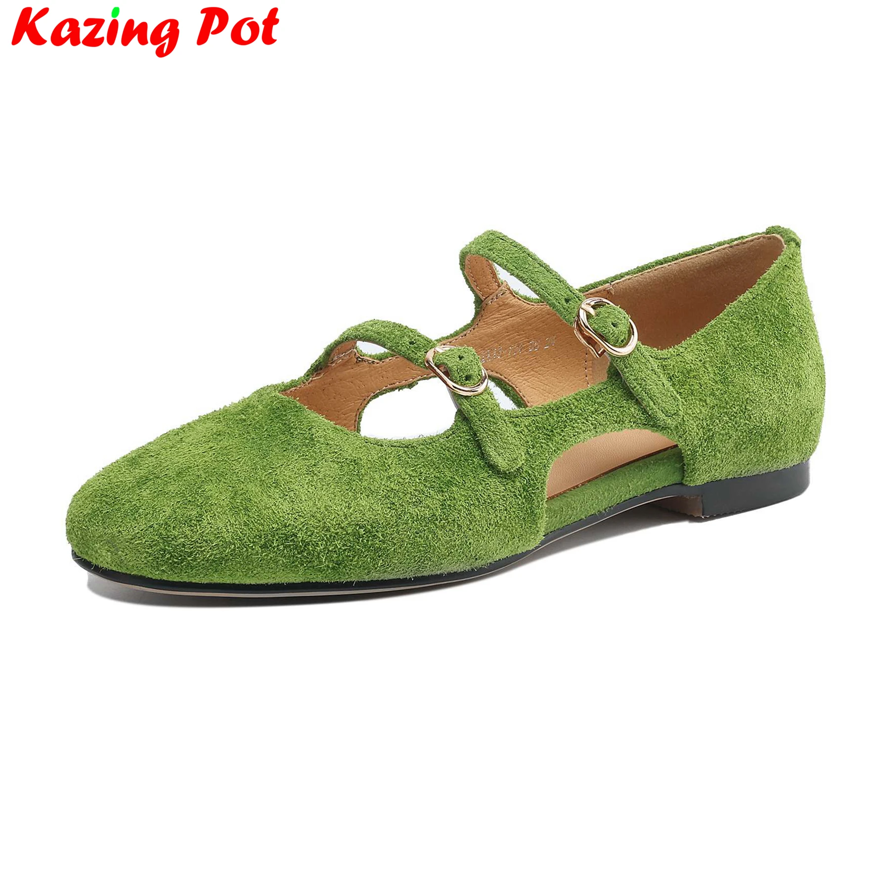 Krazing Pot Genuine Leather Leopard Round Toe Colorful Buckle Strap Dating Spring Summer Mary Janes Shoes Dating Ins Women Flats
