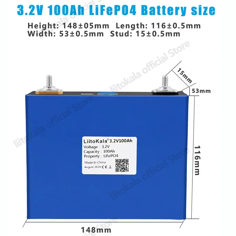 1-2PCS LiitoKala Lifepo4 3.2V 100Ah high capacity Deep cycle Battery for 12v 24v 48V Li-ion Battery Rechargeable Battery Pack