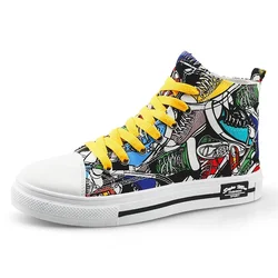 Cool Discount Low Price Shoes Graffiti Canvas Shoes Men's Sneakers High Top Couple Style Board Casual Mens Tennis Men's Shoes