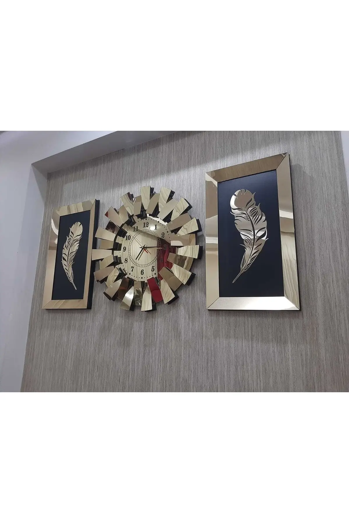 3-L Wall Clock 3D Piano Model Mirrored Plexi Turkish Figures Gold