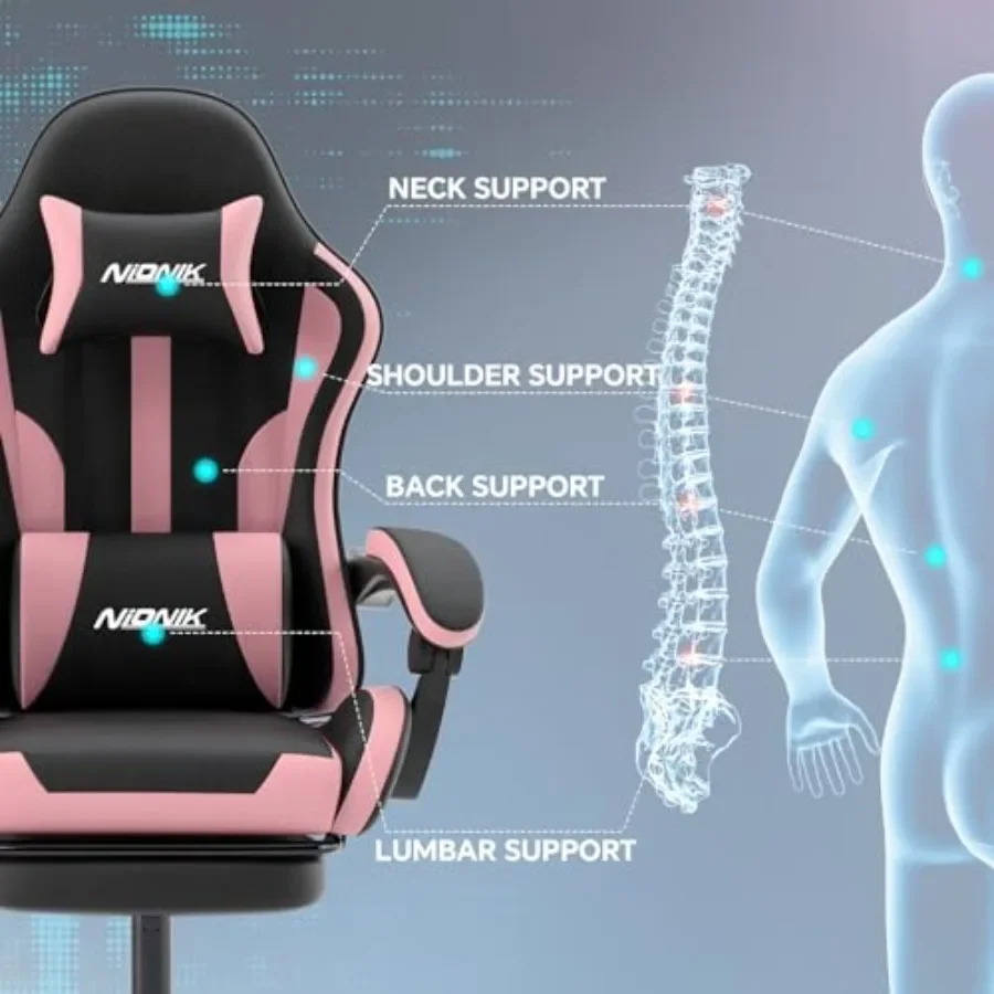 Gaming Chair for Office or Gaming, Ergonomic Computer Chair with Footrest and Lumbar Support, Height Adjustable, 360 Swivel Sea view 5