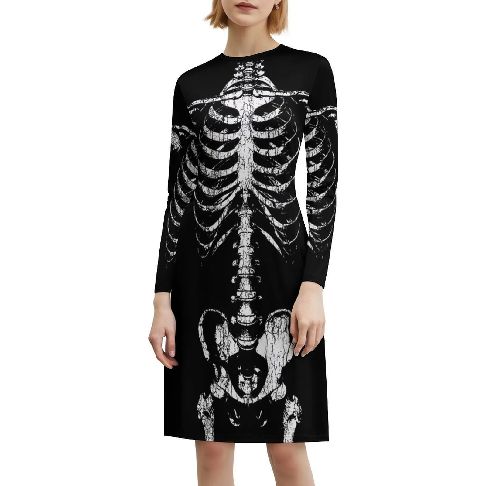 قطع الأضلاع الجزء 2 فستان بوهيمي عتيق بأكمام منتفخة أو خيارات بدون أكمام للنساء فستان عظام أضلاع هيكل عظمي قوطي قوطي