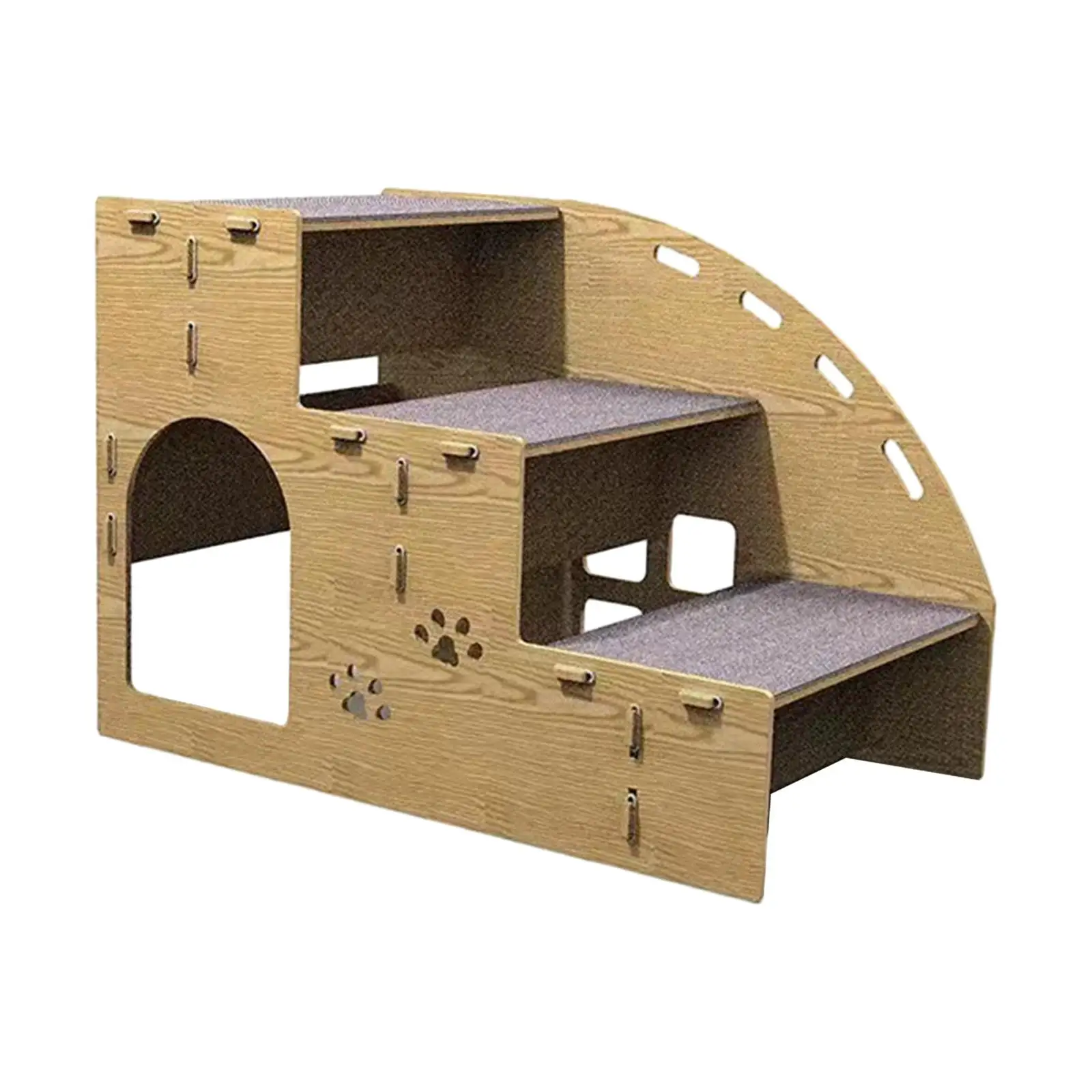 Wood Dog Steps Dog Stairs 3 Tiers with Carpeted Treads Sturdy Easily Install