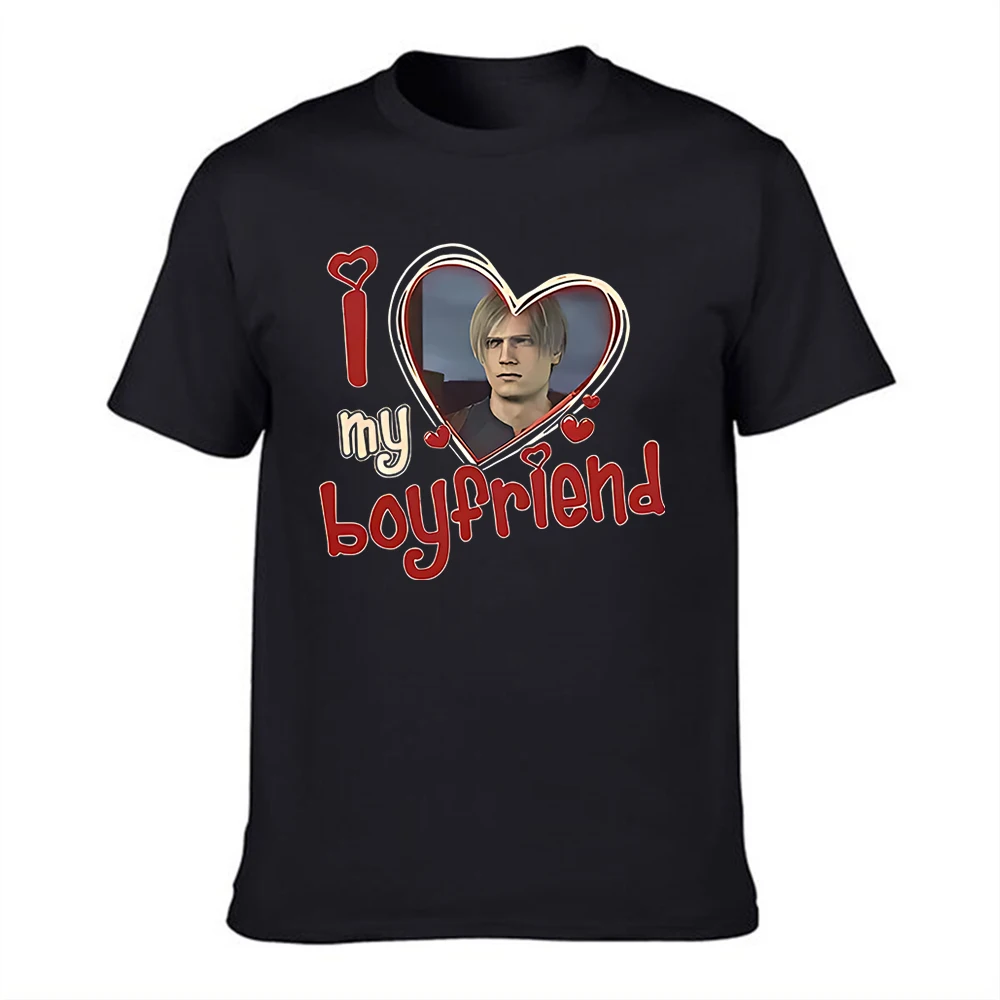 Camiseta de algodón para hombre con estampado de I Love My Boyfriend Leon S. Kennedy, camiseta informal de manga corta para fanáticos de Resident Evil