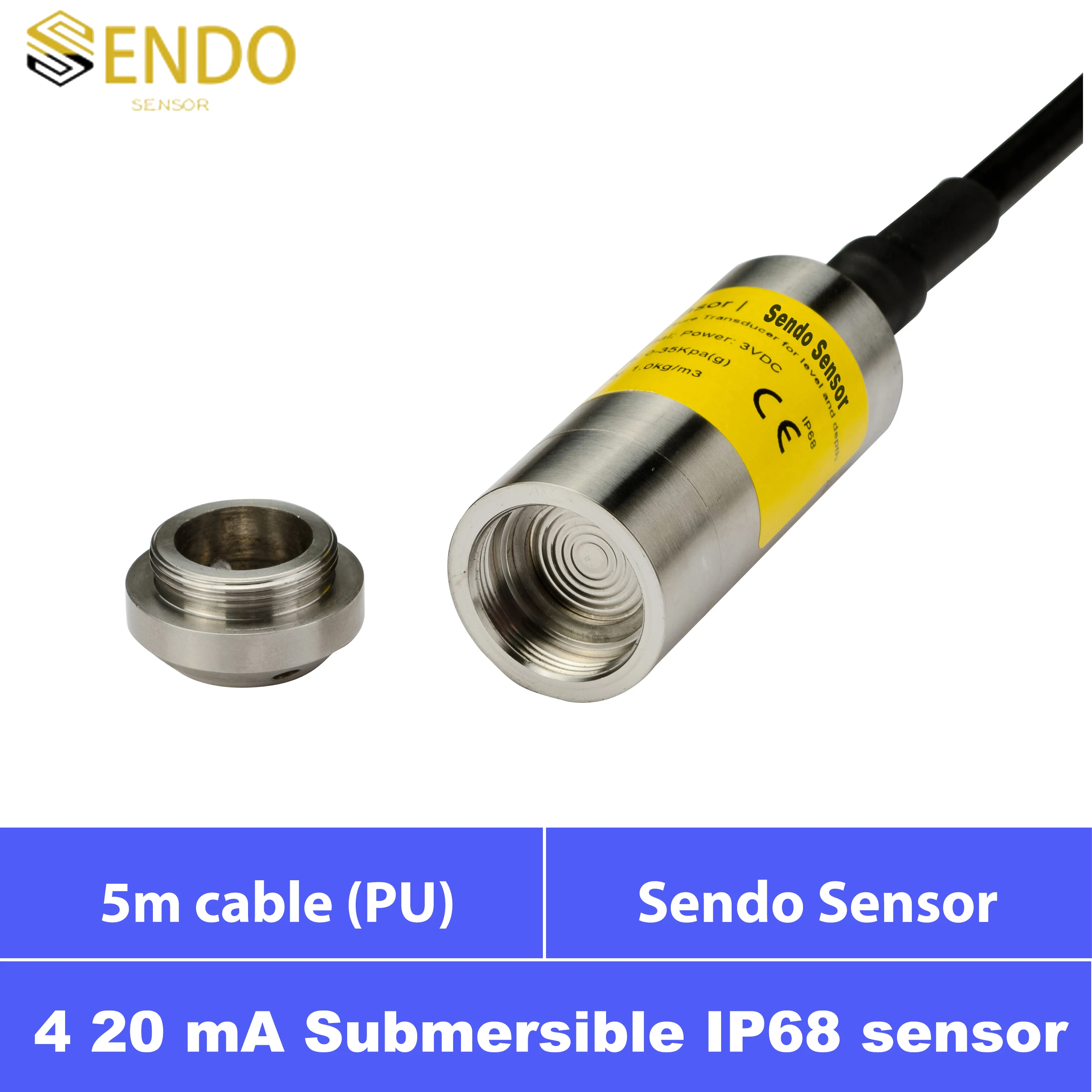 

Water level pressure sensor submersible transmitter 4m 6m water tank 5m 10m PU cable IP68 4 20mA 12V 24V S.S. 316L diaphragm