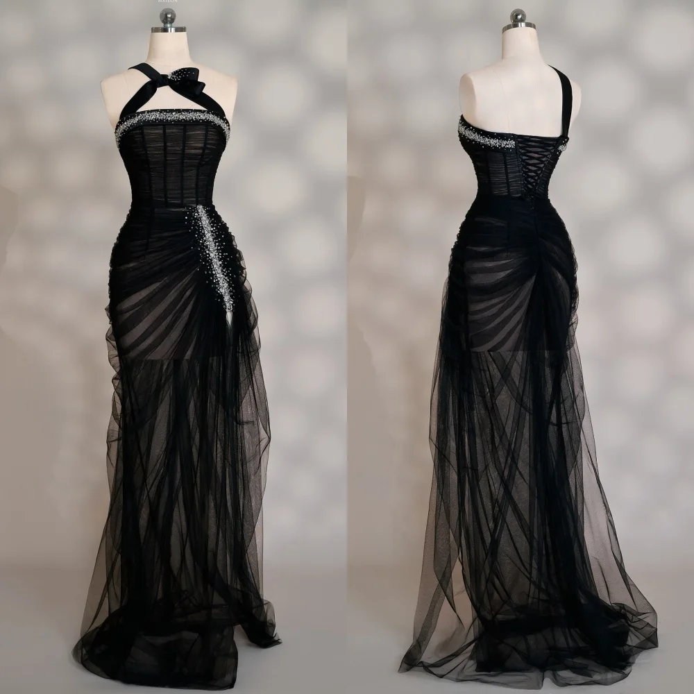 

Customized Fashion Net Sequined Mermaid One-shoulder Long Dresses Bespoke Occasion Quinceanera Chinese Style