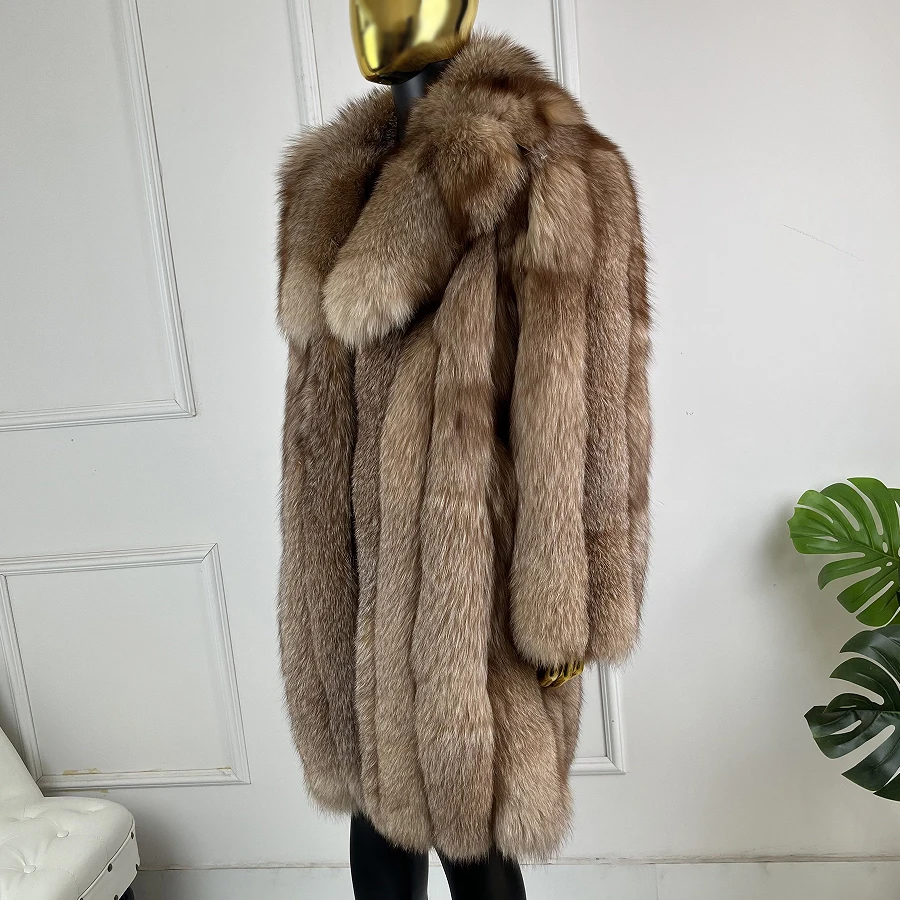 Men's Winter Jackets Mid-Length Real Fox Fur Coat With Suit Collar Furry Jacket Best Selling Warm Genuine Fur Jacket