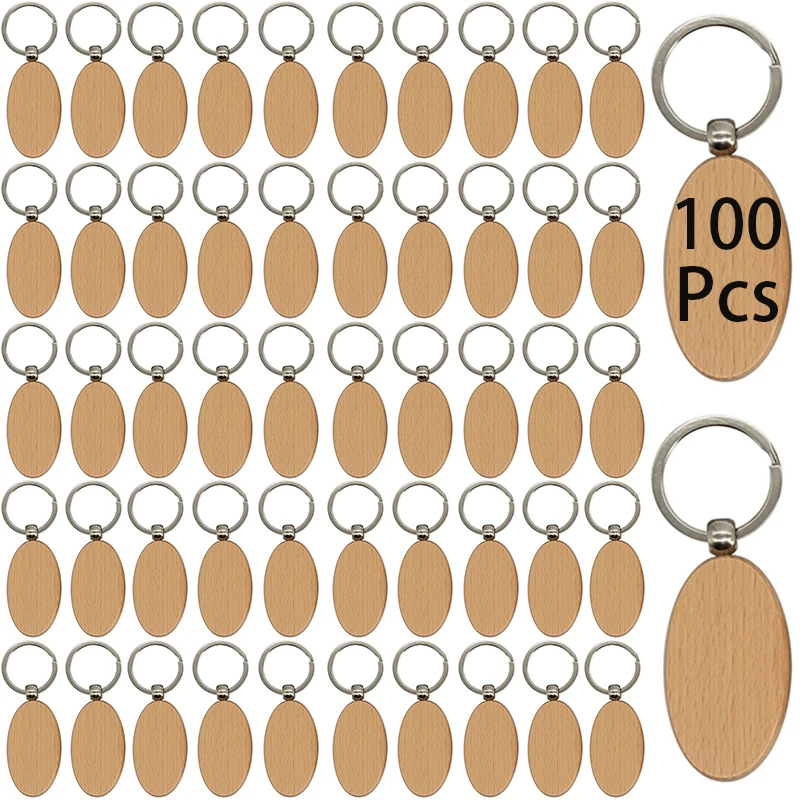 

100Pcs Blank Wood Keychian to Paint Blank Wood Keychains for Crafts