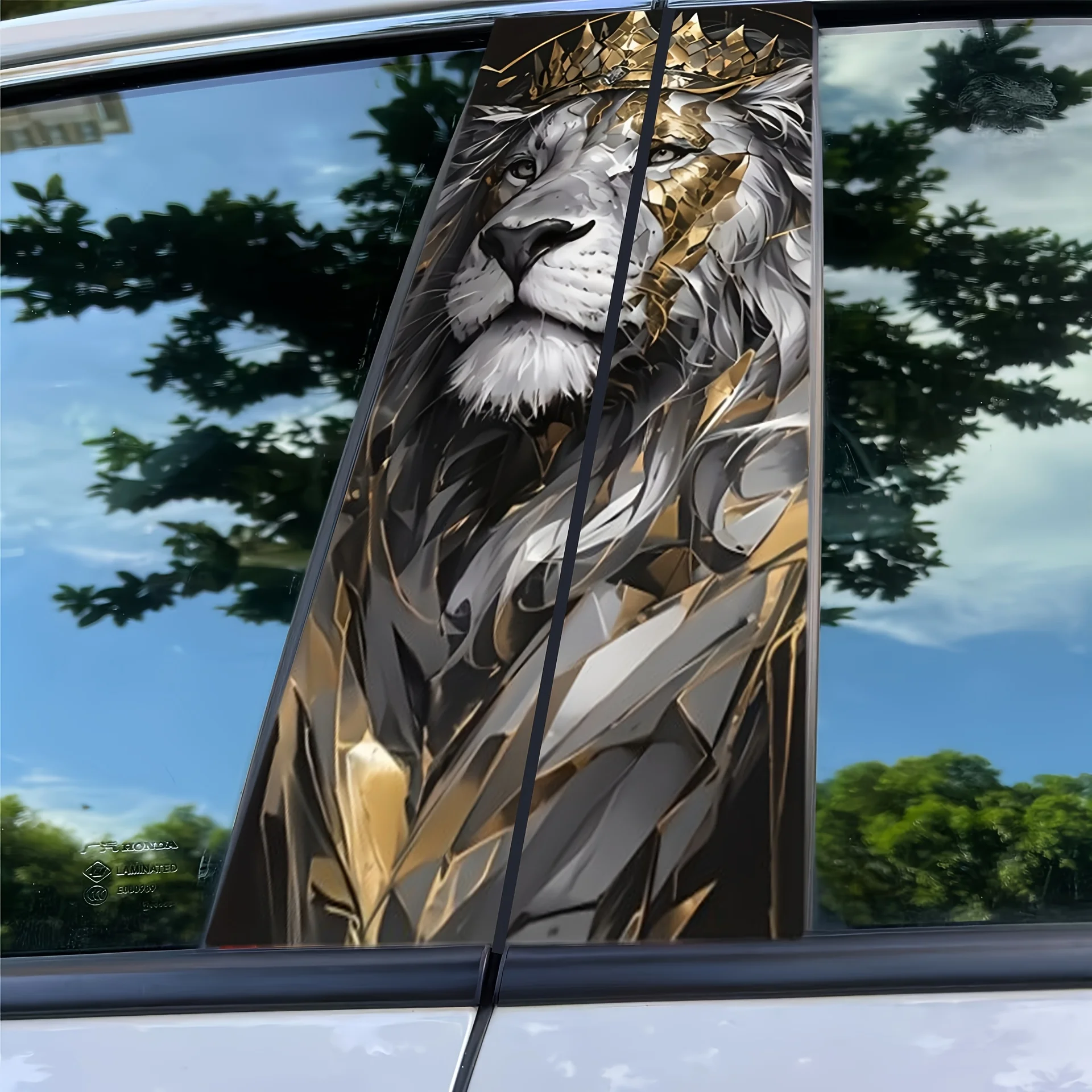Calcomanías de coche Majestic Lion de 2 piezas: pegatinas duraderas para postes de puertas y ventanas traseras, diseño de animales majestuosos, protección para decoración de vehículos