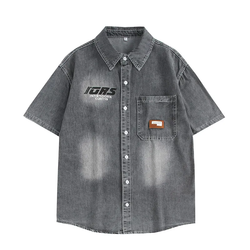 

Fashionable Men's Denim Shirt Casual Short-Sleeved Shirt with Breathable Pure Cotton Fabric Comfortable Men's Top for Summer
