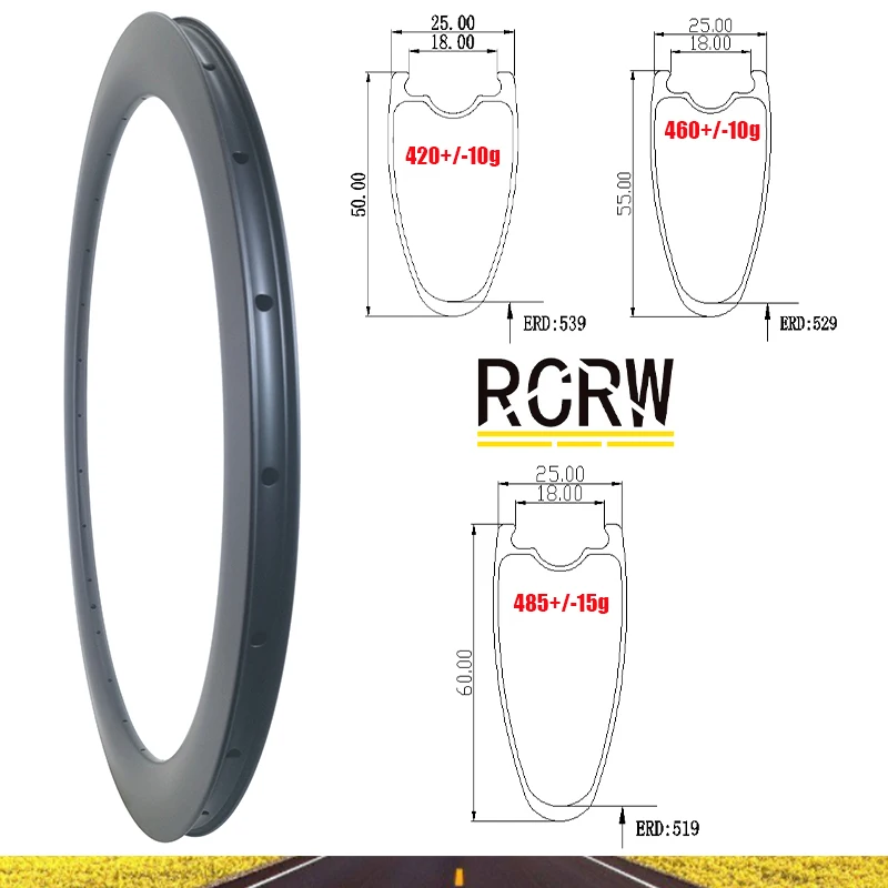 700C Carbon Rim Lihgt 50X25 55X25 60X25 Wide 25 Deep 50 55 60 Disc or V Brake Tubeless UD 3K 12K Twill 16 18 20 21 24 28 32 36H