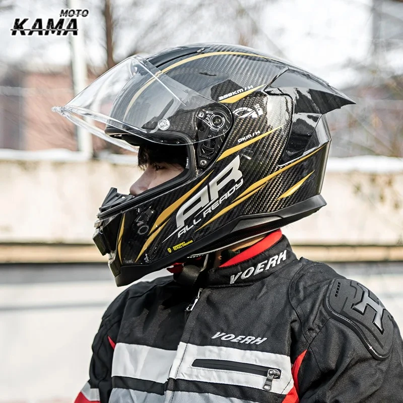 DOT Carbon Fiber Motorcycle Helmet Full Face Off-road Racing Helmet Cascos Para Motos Large Tail Wing Casco Moto Casque Moto