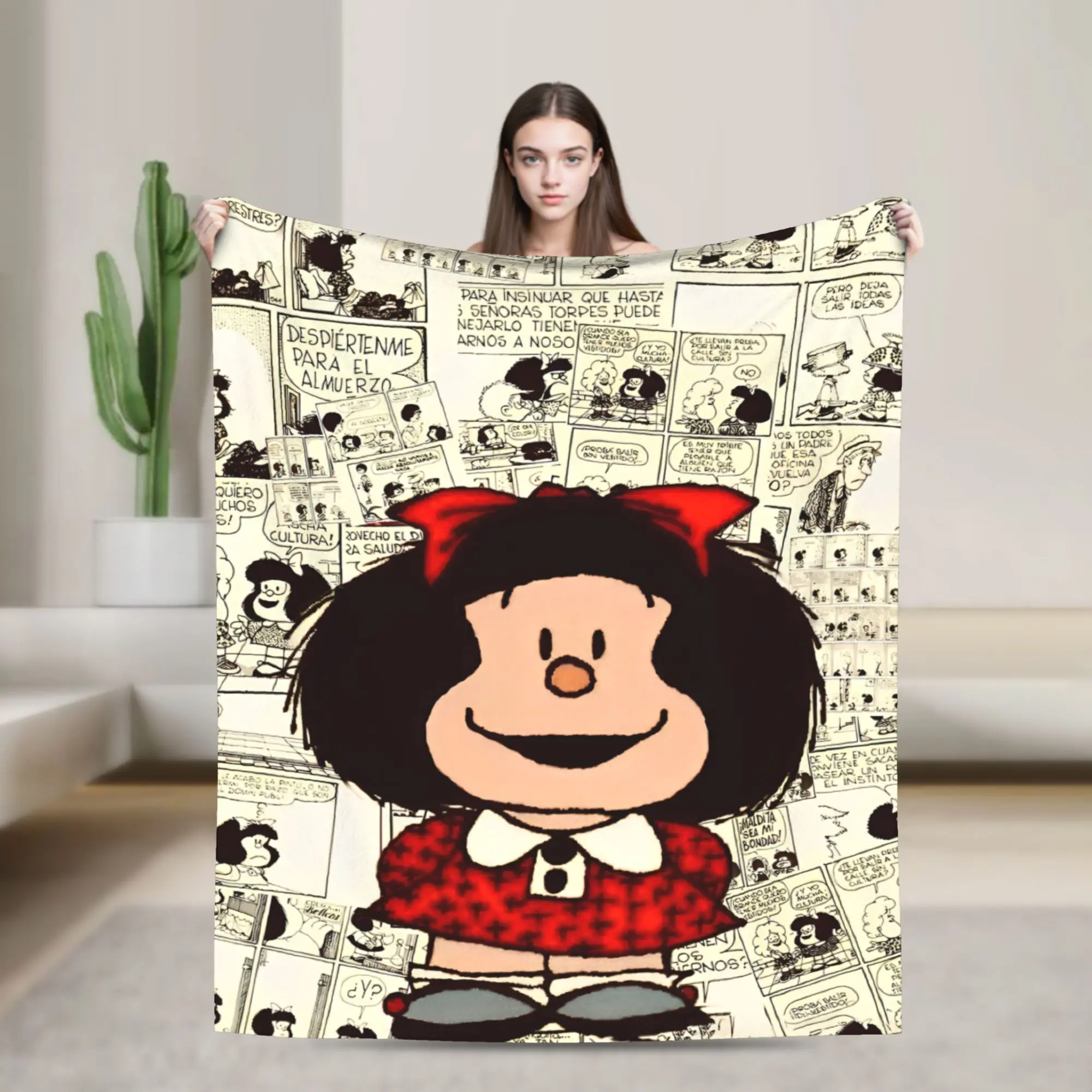 

Mafaldas Anime Knitted Blankets Fleece Cartoon Soft Throw Blankets for Home Couch Bedspread