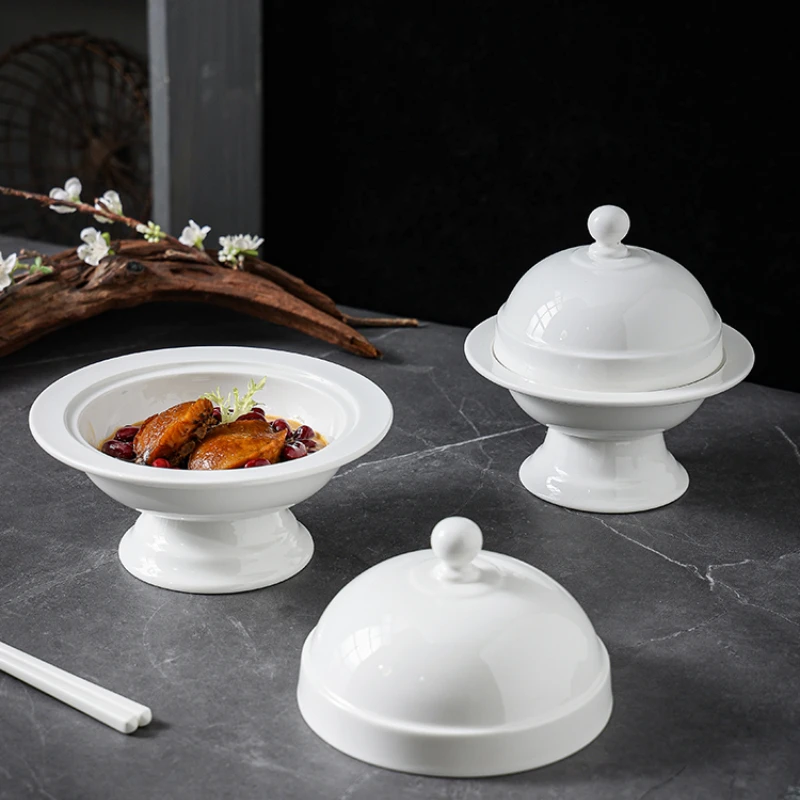 A Fin Soup, High-footed Abalone Fish Meal, High-end Hotel Tableware, Exquisite Bird's Nest Dessert Bowl, Ceramic Cover