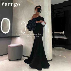 Verngo Couture Black  Evening Dress Mermaid Long Flower Prom Gowns Cape Modest Stretchy Sweetheart Party Dress