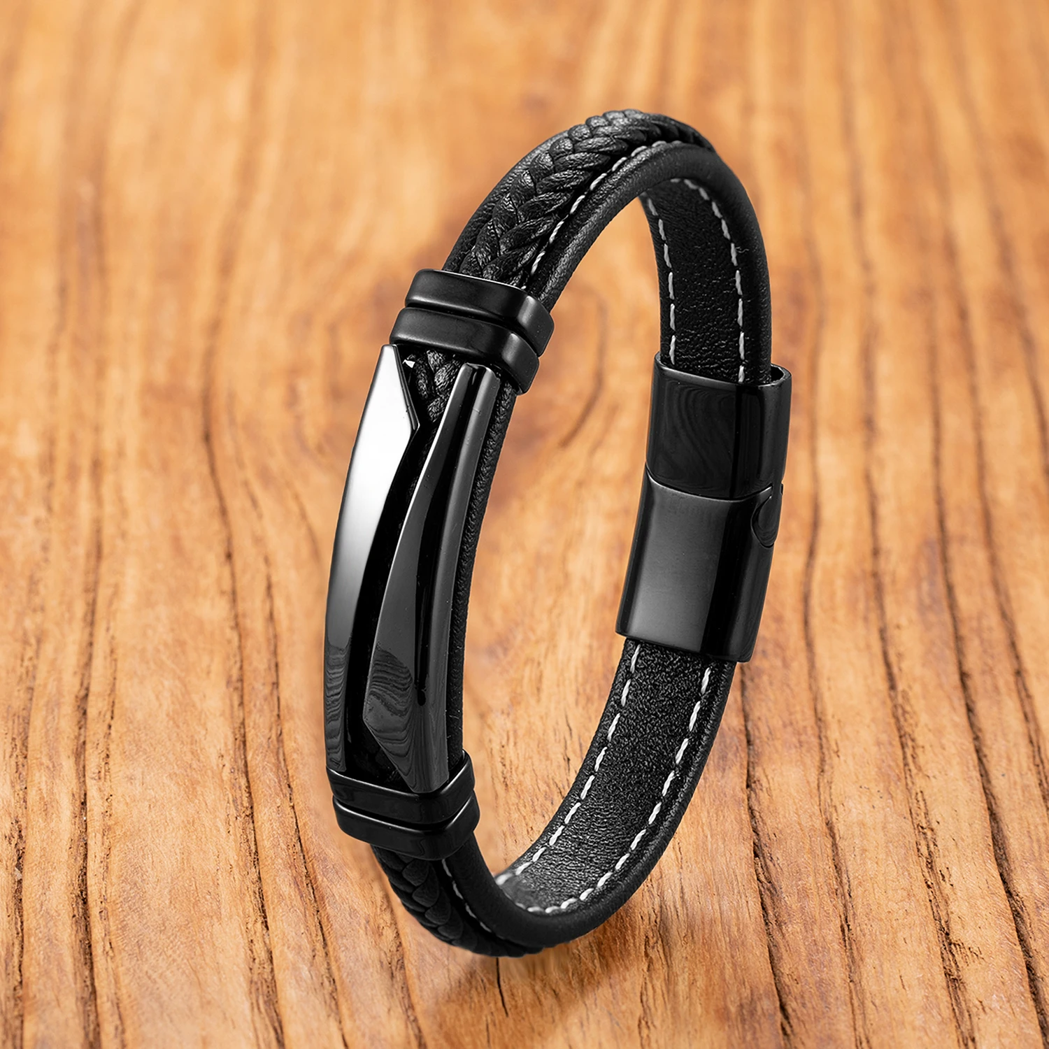 Edelstahlarmband mit Lederband, Unisex-Schmuck für Männer und Frauen, Alltagstaugliches Casual-Boho-Stil-Geschenk – Detail 4