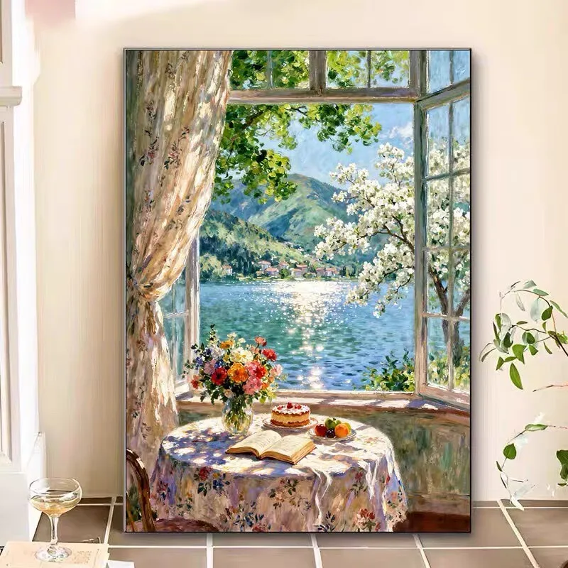 

Наборы для вышивания крестиком с видом на озеро из окна (9CT, 14CT), наборы для рукоделия с иглами и нитками