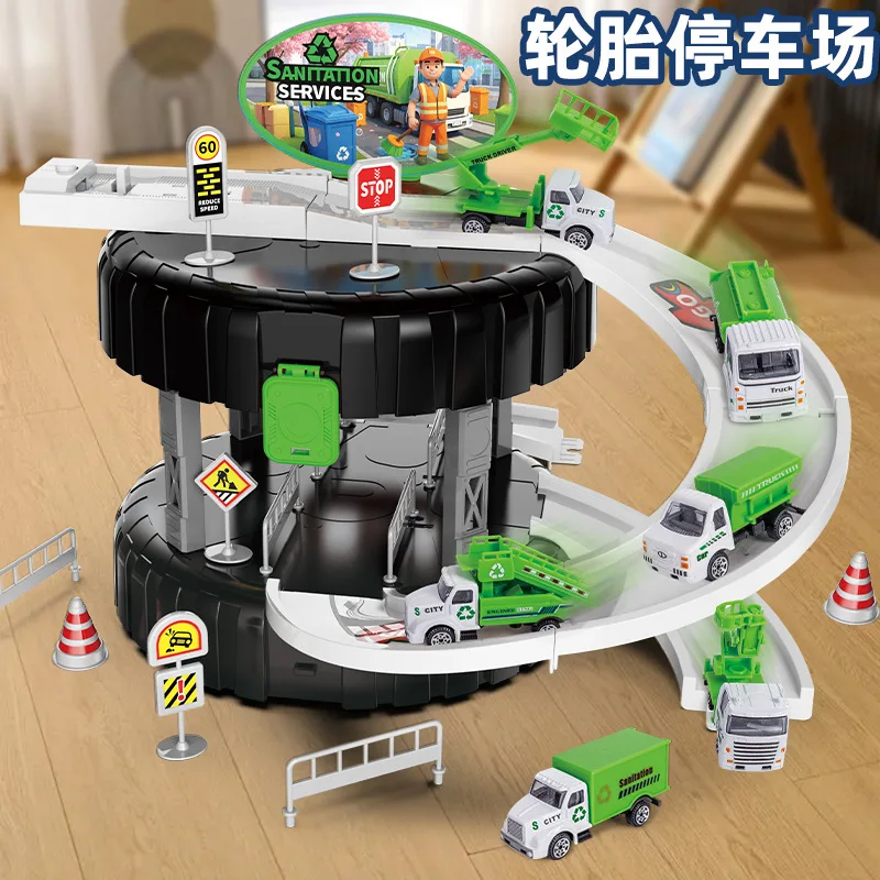 Engineering Mini Cars Rail Scene Toy Parking Lot Wheels Storage Box  Model Track Vehicle Building Boys Play Set Construction Car