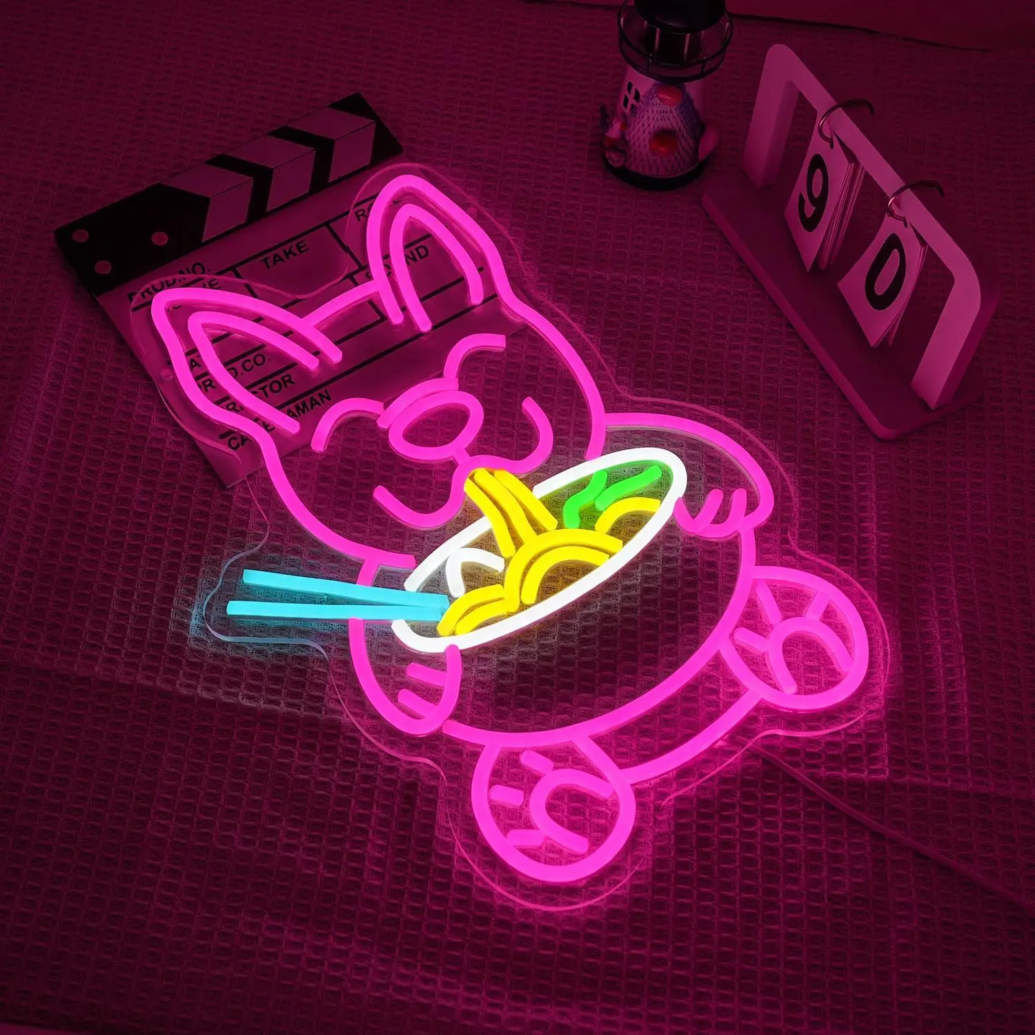 الكلب رامين النيون تسجيل USB عكس الضوء LED ضوء النيون لمطعم الحيوانات الأليفة متجر مول الديكور المعكرونة تضيء تسجيل #2