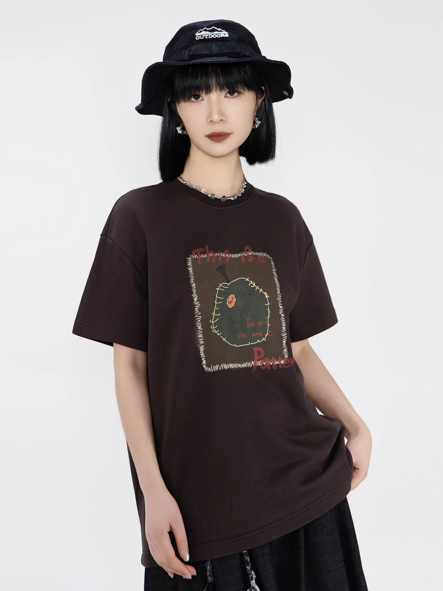 

Bookru 2026 Весна-Лето Новинка: Женская футболка с принтом, свободного кроя, с круглым вырезом, из хлопка, повседневный модный топ