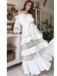 SEQINYY Elegant Long Dress Summer Spring New Fashion Design Women Runway High Street Vintage Lace Embroidery Casual Holiday