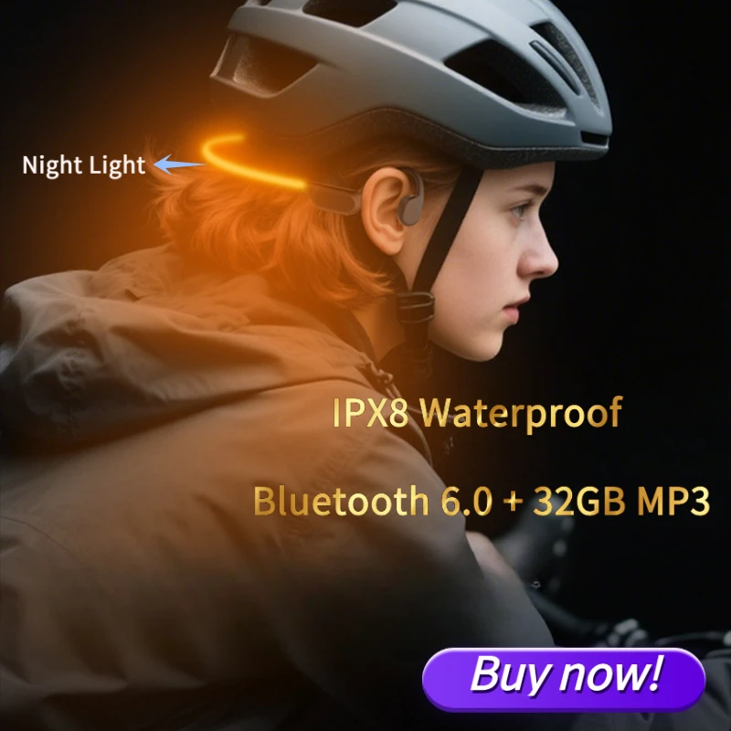 

Wireless Headphones IPX8 Wtaerproof Bone Conduction Earphone Bluetooth 6.0 Earphones with Night Led Light Long-lasting Portable