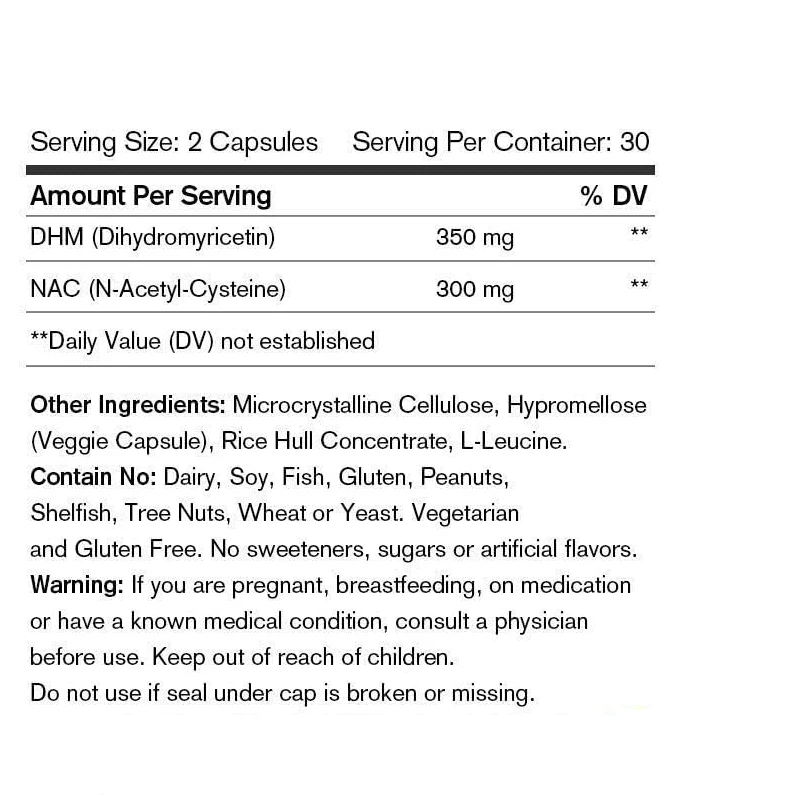 Dihydromycin Dhm Contains Nac-60 Capsules - Maximum Strength Dietary Supplement For Liver Support And Moisturization