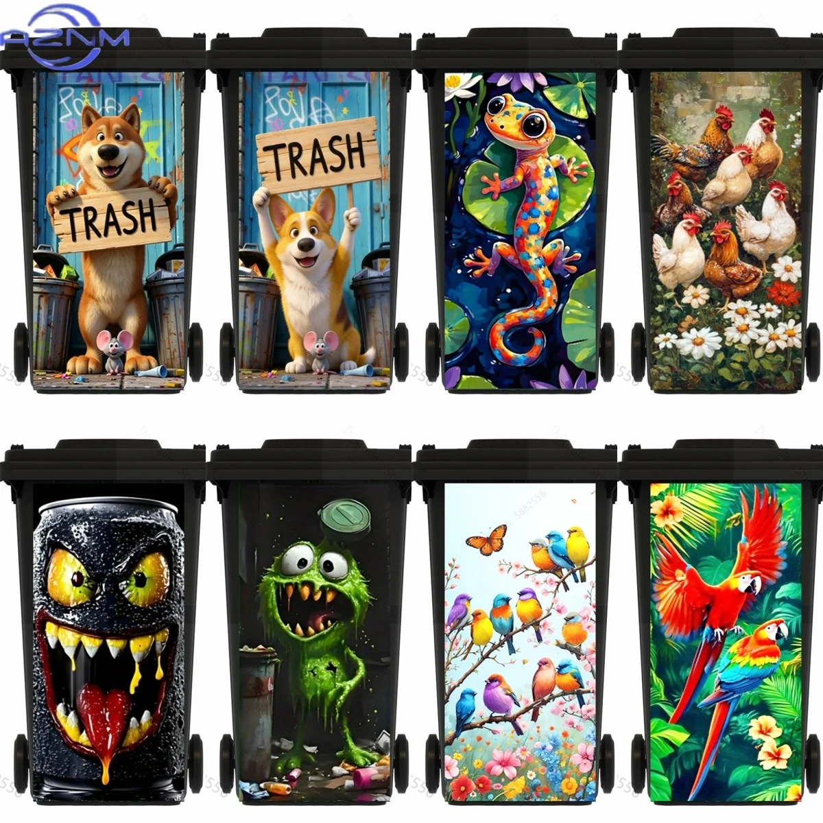 Cartoon Cute Funny Animals Bird Trash Can Sticker Peel & Stick Waterproof Removable Home Decor PVC Garbage Art Mural Wall Deca