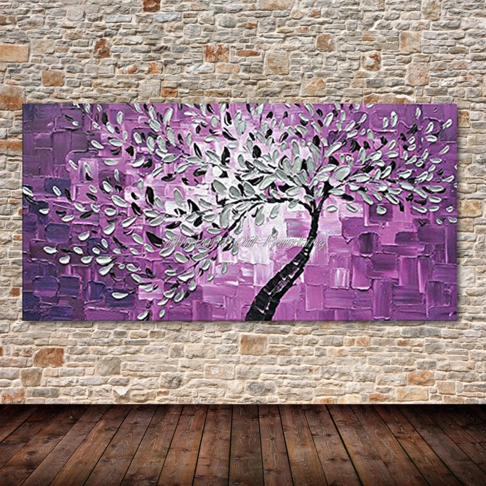 Mintura,100% Handpainted White Flower Violet Color Palette Knife Oil Paintings on Canvas Modern Home Decoration Wall Art,Picture