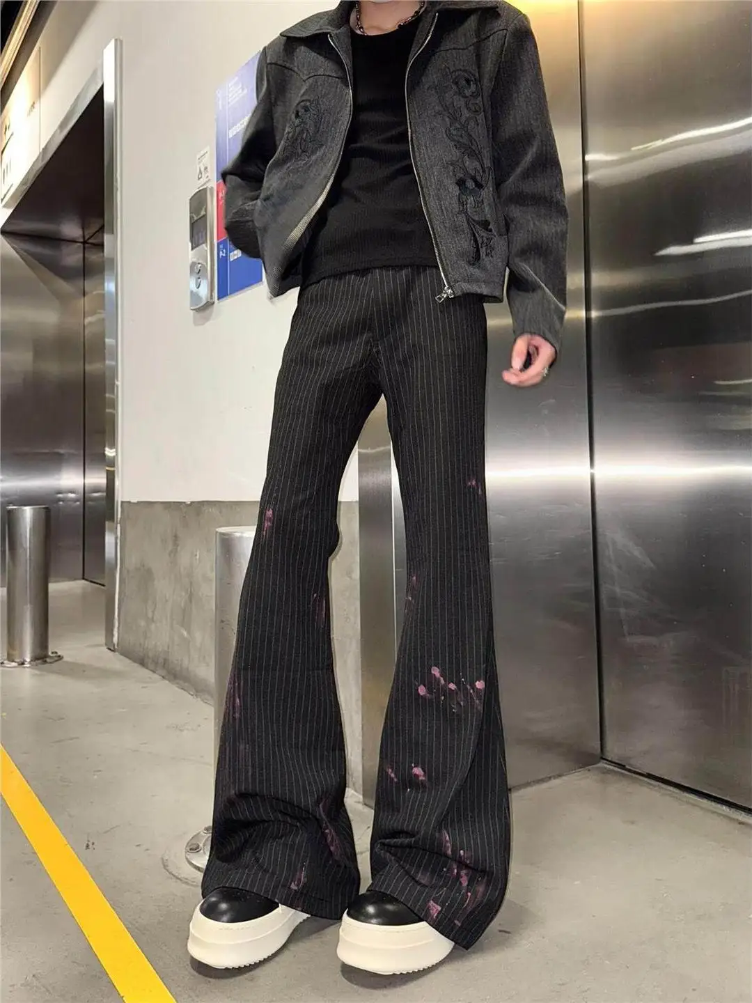 

Мужские брюки Cleanfit Drip Ink Stripe, весна-осень, с защитой от сминания, свободного кроя, прямые, с легким расклешением, длиной в пол