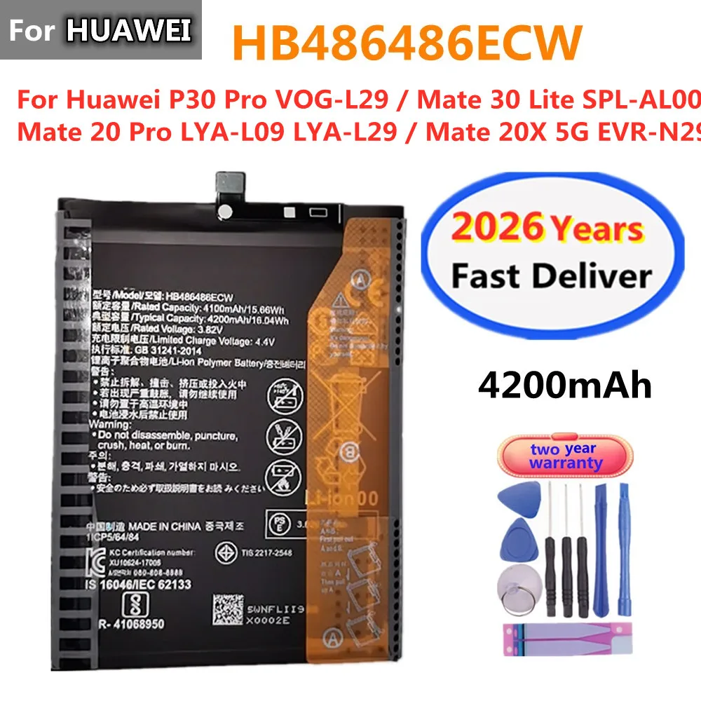 Batería HB486486ECW de 4200mAh para Huawei P30 Pro VOG-L29 Mate 20 Pro LYA-L09 LYA-L29 /Mate 30 Lite SPL-AL00 /Mate 20X 5G EVR-N29