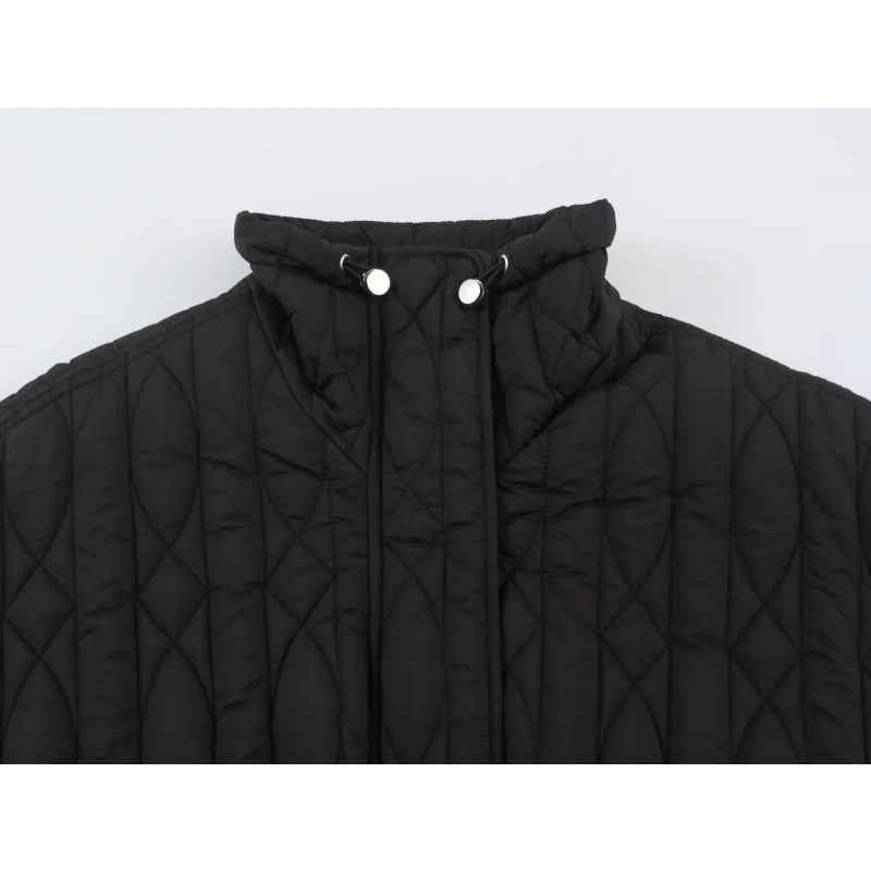 Damen-Freizeitjacke aus Baumwolle in Unifarbe mit Stehkragen, einzigartigem Designer-Look, Kordelzug in der Taille, lockerer Schnitt, Damen-Reißverschluss-Oberbekleidung – Detail 16