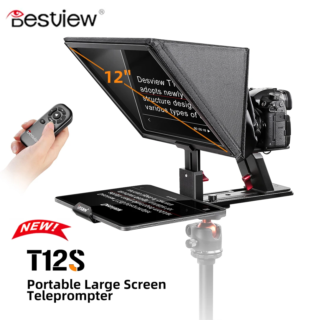 Bestview T12S Teleprompter for 12.9 inch iPad Tablet Phone DSLR Camera Prompter For Interview Speech Live Fold Reader Prompter