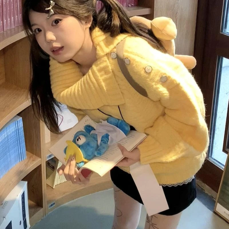 

Deeptown Vintage Yellow Turtleneck Sweaters Women Sweet Kawaii Oversize Jumpers Preppy Style Harajuku Cutecore Knitted Pullovers