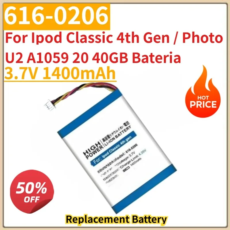 

New 3.7V 1400mAh 616-0206 616-0183 Replacement Battery For Ipod Classic 4th Gen / Photo U2 A1059 20 40GB Bateria