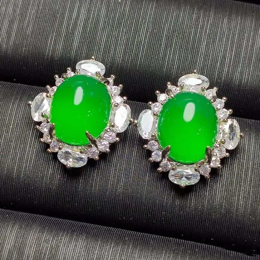 Fashion natural high-ice kind of king green chalcedony earrings