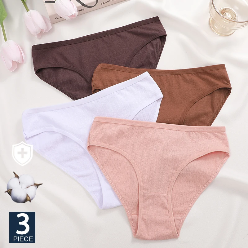 

FINETOO 3PCS Sexy Panties Women Underwear Cotton Panties Female Underpants Solid Color Soft Woman Briefs M-XL Pantys Lingerie