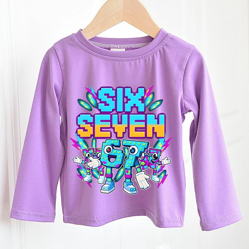 67 ستة سبعة تي شيرت الملابس سرقة الدماغ الأطفال طويلة الأكمام صبي فتاة ملابس علوية من القطن أنيمي المحملة طفل الملابس الشتوية هدية جديد #2