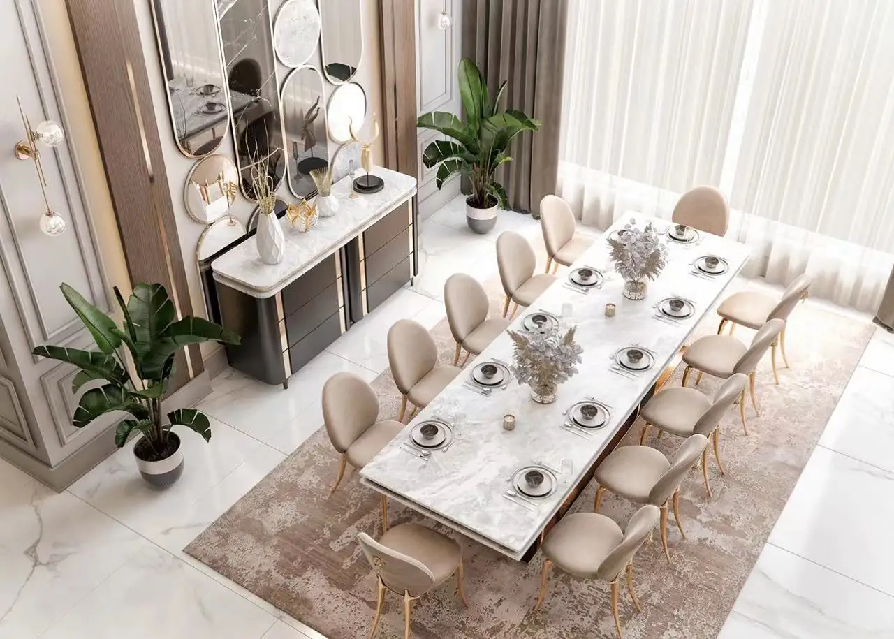 designer marble top console villa dining table minimalist high-end luxury dining table and chairs