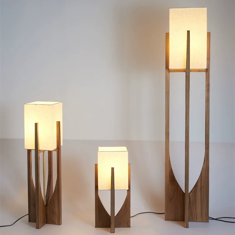 

Wabi-sabi wooden floor lamps Fairbanks designer Fabric Shadelamp for Living Room Corner Standing Lamp Zen Bedroom Sofa Light