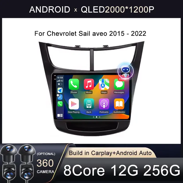 Radio samochodowe z CarPlay Android 16 DSP 2 din 4G NET do Chevrolet Sail Aveo 2015 2016 2017 2018 2019 2020 2022, odtwarzacz multimedialny wideo